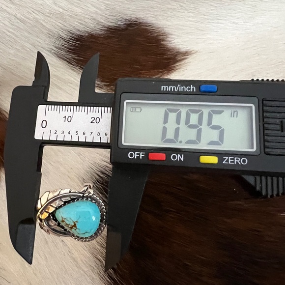 ❤️ Kingman Turquoise Statement Sterling Navajo Style Feather Leaf Ring Sz 7.5 - Picture 13 of 16